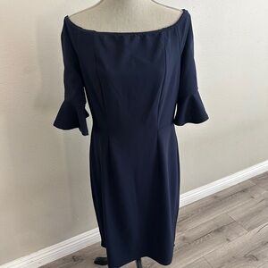 Elegant Navy Blue Off-Shoulder Dress